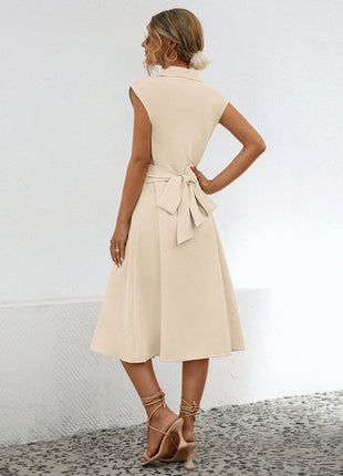 Button Up Cap Sleeve Midi Dress - MimiStylez