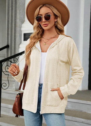 Drawstring Zip Up Long Sleeve Hoodie - MimiStylez