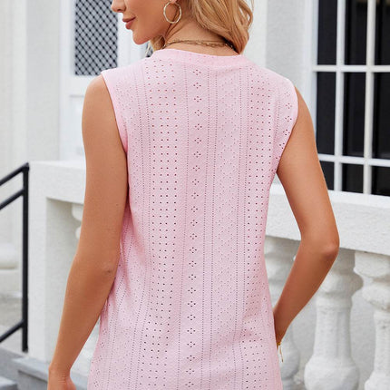 Decorative Button Eyelet V-Neck Tank - MimiStylez