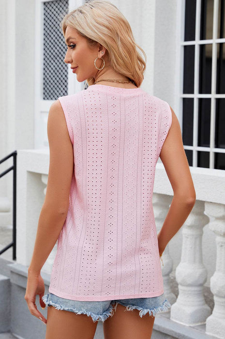 Decorative Button Eyelet V-Neck Tank - MimiStylez