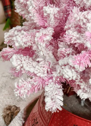 7.5FT Unlit Flocked Pink Christmas Tree Pencil Tree With Pine Shape And Realistic Branches