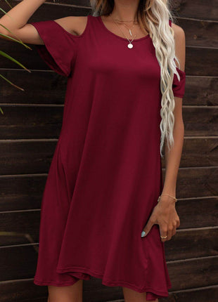 Floral Round Neck Cold-Shoulder Dress - MimiStylez