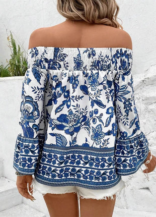 Smocked Printed Off-Shoulder Blouse - MimiStylez