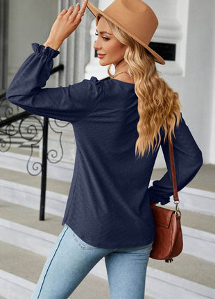 Round Neck Flounce Sleeve Blouse - MimiStylez