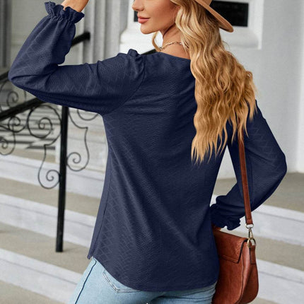 Round Neck Flounce Sleeve Blouse - MimiStylez