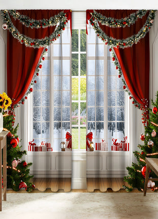2PCs Christmas Curtain 3D Printing Curtain