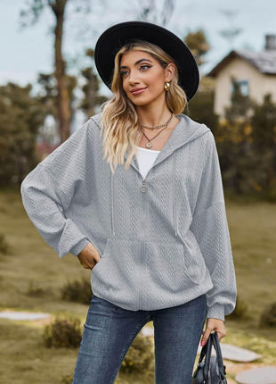 Cable-Knit Long Sleeve Hooded Jacket - MimiStylez