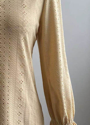 Eyelet V-Neck Flounce Sleeve Blouse - MimiStylez