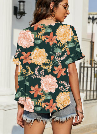 Floral Ruffled Flounce Sleeve Blouse - MimiStylez
