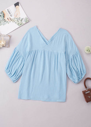 Dropped Shoulder V-Neck Blouse - MimiStylez