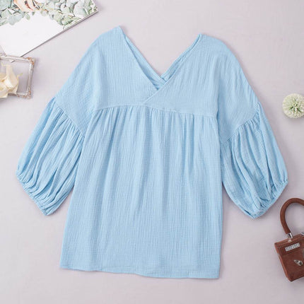 Dropped Shoulder V-Neck Blouse - MimiStylez