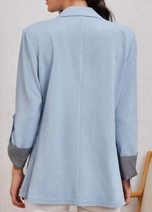 Lapel Collar Roll-Tab Sleeve Blazer - MimiStylez