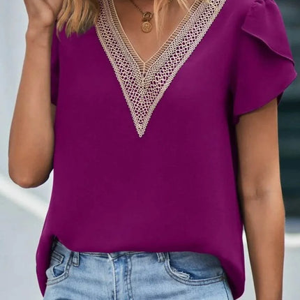 V-Neck Petal Sleeve Blouse - MimiStylez