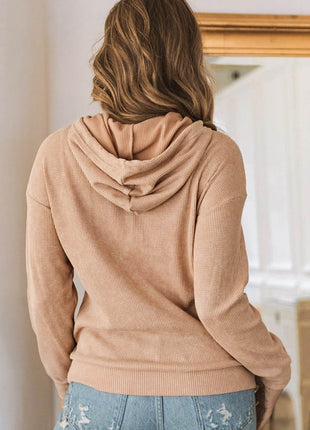 Waffle-Knit Drawstring Kangaroo Pocket Hoodie - MimiStylez