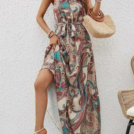 Tied Floral Sleeveless Dress - MimiStylez