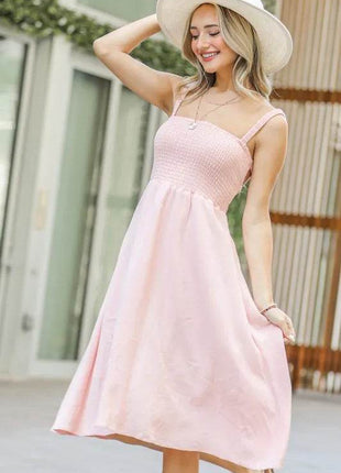 And The Why Smocking Open-Back Sleeveless Midi Dress - MimiStylez