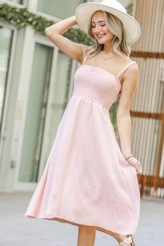 And The Why Smocking Open-Back Sleeveless Midi Dress - MimiStylez