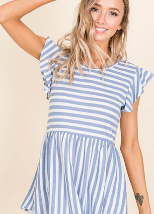 BOMBOM Striped Round Neck Blouse - MimiStylez