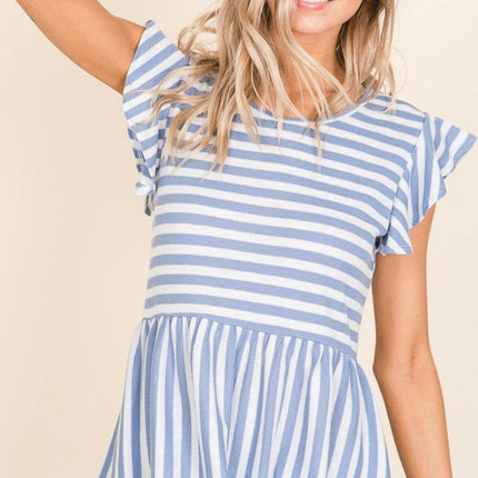 BOMBOM Striped Round Neck Blouse - MimiStylez
