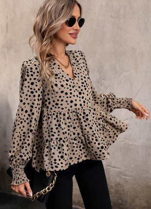 Notched Lantern Sleeve Tiered Top - MimiStylez