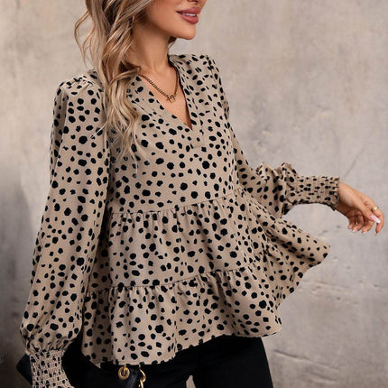 Notched Lantern Sleeve Tiered Top - MimiStylez