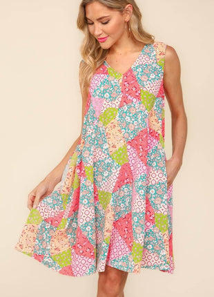 Haptics Full Size Babydoll Floral Patchwork Dress with Side Pockets - MimiStylez