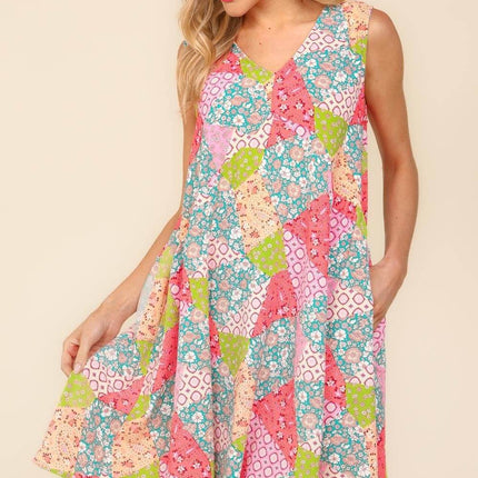 Haptics Full Size Babydoll Floral Patchwork Dress with Side Pockets - MimiStylez