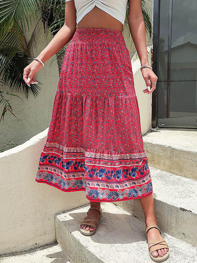 Printed Tiered High Waist Skirt - MimiStylez