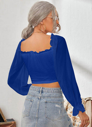 Mesh Sweetheart Neck Flounce Sleeve Top - MimiStylez