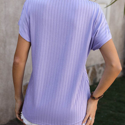 Textured Surplice Short Sleeve Blouse - MimiStylez
