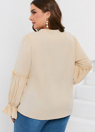 Plus Size Ruffled Tie Neck Flounce Sleeve Blouse - MimiStylez