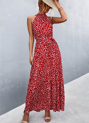 Printed Sleeveless Tie Waist Maxi Dress - MimiStylez
