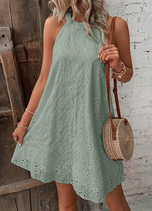 Eyelet Grecian Neck Mini Dress - MimiStylez