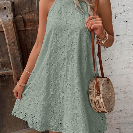 Eyelet Grecian Neck Mini Dress - MimiStylez