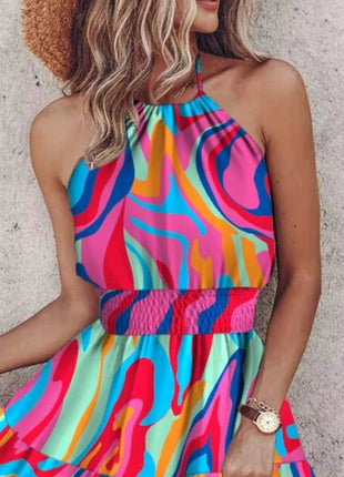 Paisley Print Halter Neck Mini Dress - MimiStylez