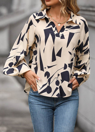 Printed Johnny Collar Blouse - MimiStylez