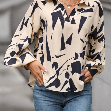 Printed Johnny Collar Blouse - MimiStylez