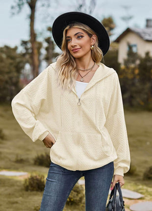 Cable-Knit Long Sleeve Hooded Jacket - MimiStylez