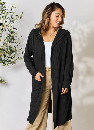 Basic Bae Full Size Hooded Sweater Cardigan - MimiStylez