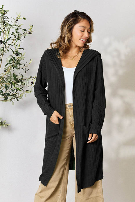 Basic Bae Full Size Hooded Sweater Cardigan - MimiStylez