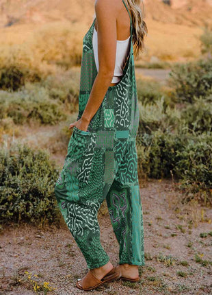 Full Size Printed V-Neck Sleeveless Jumpsuit - MimiStylez