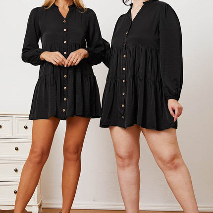 Ruffled Button Up Long Sleeve Tiered Shirt - MimiStylez