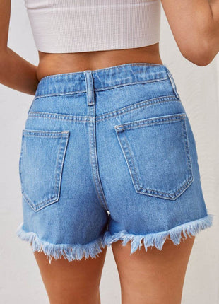Distressed Raw Hem Denim Shorts - MimiStylez
