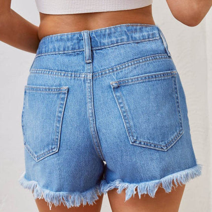 Distressed Raw Hem Denim Shorts - MimiStylez