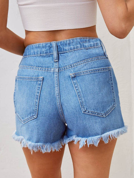 Distressed Raw Hem Denim Shorts - MimiStylez
