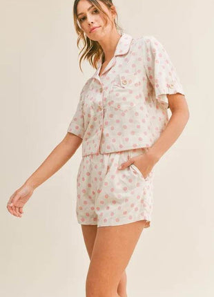 MABLE Polka Dot Collar Crop Top and Short Lounge Set - MimiStylez