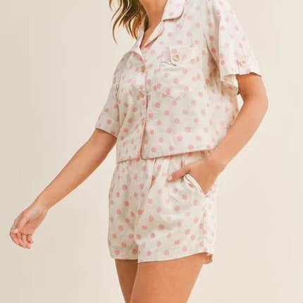 MABLE Polka Dot Collar Crop Top and Short Lounge Set - MimiStylez