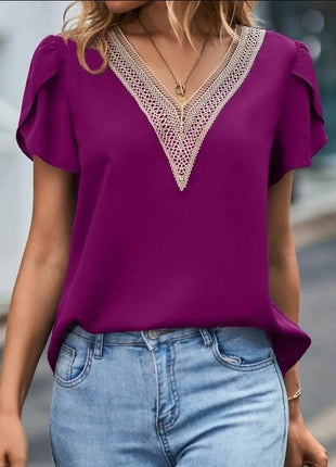 V-Neck Petal Sleeve Blouse - MimiStylez