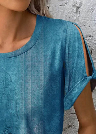 Printed Round Neck Short Sleeve T-Shirt - MimiStylez