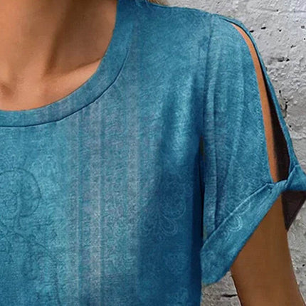 Printed Round Neck Short Sleeve T-Shirt - MimiStylez